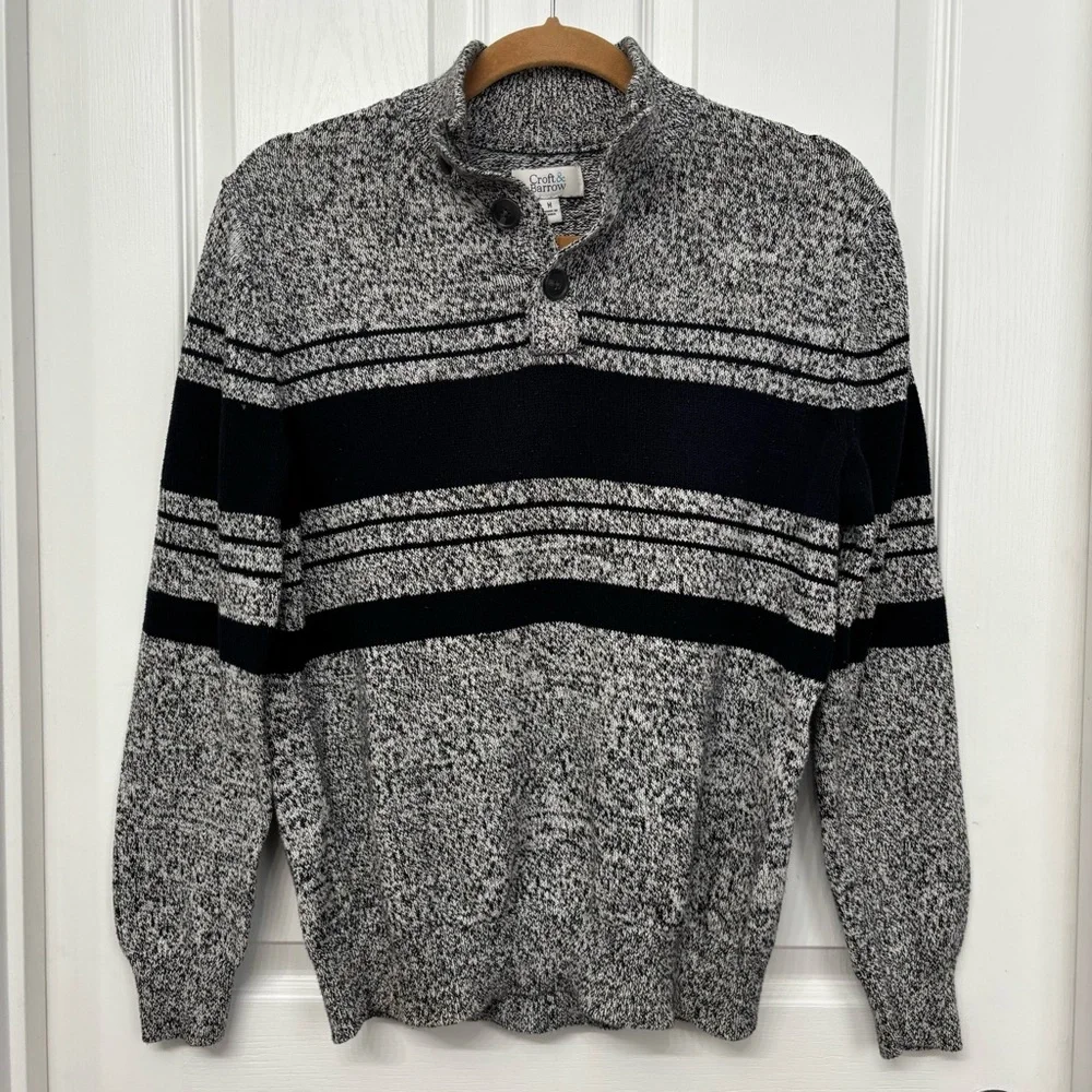 Croft & Barrow Marled Knit Sweater | Men’s M | Button Mock Neck - Picture 8 of 8